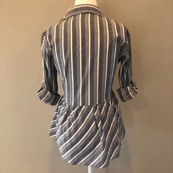 NWT Denim & White Striped Collard Button Down Love Notes Shirt - Size: Small - Picture 5 of 12
